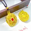 Loja de Ouro Mesmo Estilo Ouro Antigo Vazado Incrustado com Diamante Filigrana Flor de Quatro Folhas Buda Pingente Estilo Étnico Flor de Quatro Folhas Pingente Corrente para Suéter