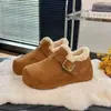 Estilo Retrô Simples Versátil Quente Sapatos Birkenstock para Mulheres Moda Inverno 2026 Sola Grossa Forrado com Lã Quente Casual Botas de Neve