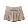 Atacado de Roupas Femininas Transfronteiriças Europeias e Americanas Saia-Calça Plissada de Cintura Alta com Cinto Feminino Fashion e Versátil Pode Ser Usada Fora com Pernas Largas
