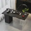 Mesa de Té y Sillas de Madera Maciza Minimalistas Modernas para Balcones de Apartamentos Pequeños, Mesa de Té Pequeña Hecha de Madera Natural, Mesa de Té Negra Pequeña