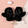 Guantes Dulces de Perlas que Cubren los Dedos para Niños, Guantes de Felpa Engrosados Cálidos de Cinco Dedos para Estudiantes, Guantes de Ciclismo para Niñas