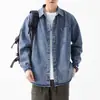 Jaqueta jeans vintage de alta qualidade para homens, jaqueta camisa de caimento solto para primavera e outono, camisa casual americana versátil e moderna atacado