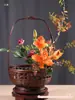 Cesta para Arranjo Floral, Tecelagem de Bambu, Recipiente Chinês de Mão para Arranjo Floral Estilo Retrô, Decoração para Arranjo Floral, Tecelagem Artesanal Inspirada em Zen, Tamanho Pequeno e Médio