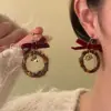 Conexão Sonho Vibrante ~ Brincos de Sino Retrô de Natal Laço Brinquedo de Pelúcia Atmosfera Outono e Inverno Brincos Acessórios Femininos