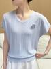 Camiseta de punto sexy de manga corta de alta gama para mujer, prenda de punto fino de verano, top holgado moderno y versátil.
