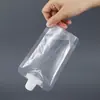 En stock bolsa auto-soportante transparente para líquidos con boquilla de succión bolsa para cerveza diámetro grande a prueba de fugas bolsa desechable para leche de soya bolsa para medicina tradicional china