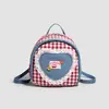 Mini Mochila Retro de Cuadros Rojos y Blancos | Bolso Mini Femenino de Mezclilla, Corazón y Encaje | Mochila Pequeña Estilo Japonés Bordada con Cerezas Dulces | Bolso de Viaje Lindo y Casual Estilo Preppy