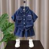 Traje de Mezclilla Delgado de Verano de Manga Corta para Niño, Ropa Infantil Urbana, Ropa de Verano 2025 Nuevo Estilo, Estilo de Verano para Niños Pequeños y Medianos
