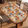 Mantel Ovalado Estilo Retro Americano para Mesa de Comedor, Impermeable, Resistente al Aceite, Lavable, Mantel Redondo Plegable, Protector de Mesa Resistente al Calor