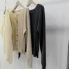 Estilo old money, suéter de malha de alta qualidade em mistura de lã, minimalista e versátil, emagrecedor, casual, caimento solto, cardigã retrô de manga longa