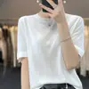 Camiseta de Punto de Manga Corta con Cuello Redondo, Estilo Coreano, Ajuste Delgado, Versátil, Nueva de Verano, Hilo Fino de Lana del Yangtsé para Mujer