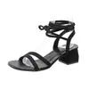 Nuevas Sandalias de Verano 2025 Estilo Hada Negras con Tiras, Gamuza de Una Sola Tira Aspecto Adelgazante Tira Fina Tacón Cuadrado Sandalias de Tacón Medio