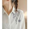 Camisa de Algodón Puro de Primavera Nueva de Comercio Exterior Transfronterizo, Camisa de Manga Larga Simple y Artística, Camisa Holgada y Versátil con Bordado Floral