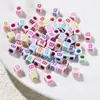 6*6mm Abalorios Acrílicos de Agujero Grande Cuentas Sueltas Coloridos Goteo de Aceite Letras Inglesas Cuentas Cuadradas Material para Manualidades con Cuentas