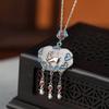 Colgante de plata de ley S925 bañado en oro con borla de moneda de Ruyi de jade rojo del sur y cervatillo con colgante de un ciervo