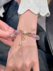 Pulseira de Cristal Rosa Pastel Dourada, Pulseira de Ametista para Mulheres, Pulseira de Luxo Leve com Design de Cabacinha, Presente de Joia