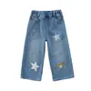 Pantalones Largos de Dibujos Animados para Niñas Primavera y Otoño 2026 Nuevo Estilo Pantalones Anchos Casuales con Estilo para Niños Jeans Versátiles Bordados para Bebé