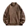 Jaqueta de Couro Piloto Baseball Retro Americana Cool 2025 para Homens, Jaqueta de Couro de Caimento Solto para Primavera e Outono