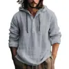 Chaqueta Larga de Manga Larga con Capucha de Color Sólido, Estilo Nuevo Europeo y Americano, Cruzada, Moda, Casual y Versátil, Camisa de Lino para Hombre