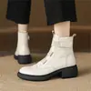 Versão em couro bovino~Botas de tornozelo com plataforma tamanho pequeno femininas retrô Velcro Chelsea botas justas faixa elástica Botas Martin