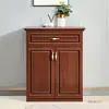 Gabinete para Zapatos de Aleación de Aluminio Estilo Chino Nuevo Entrada del Hogar Color Nogal Gabinete de Almacenamiento para Balcón Exterior Zapatos de Lujo Ligero Almacenamiento