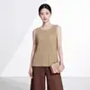 Chal básico sin mangas Miyake, cuello redondo, corte ajustado, color liso, moderno, simple, casual, versátil, plisado, camiseta elegante