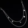 Corrente de calça da moda estilo hip-hop europeu e americano, corrente de cintura dupla de metal com pentagrama, corrente de calça de corrente de bolsa estrela acessório versátil