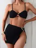 2027 nuevo traje de baño bikini sexy estilo europeo y americano de comercio exterior transfronterizo, traje de baño de dos piezas de color liso sexy para playa para mujer