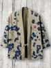 Novo kimono cape de algodão puro transfronteiriço com fivela, estampa digital 3D, camisa de manga três quartos, cardigã folgado
