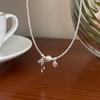 Sob Banyan Tree S925 Prata Ballet Estilo Menina Arco Quebrado Colar de Prata Luz Luxo Doce Rosa Diamante Colar de Pérolas