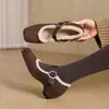Sapatos de Salto Foscos para Mulheres no Outono e Inverno, Sapatos Mary Jane Versáteis com Bico Quadrado e Corte Baixo, Sapatos Peludos
