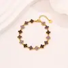 Pulseira de Contas de Zircônia Colorida de Alta Qualidade para Mulheres Marca Tendência Transfronteiriça de Moda Pulseira de Aço Titânio Versátil Pulseira de Trevo de Quatro Folhas