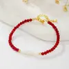 Pulseira Colar de Pérola Barroca de Água Doce Cristal Vermelho Natural Pérola Barroca de Uma Linha Elegante e Sofisticado