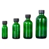 Botella Boston verde de vidrio oscuro para aceite esencial de 30 ml, botella con gotero para aceite esencial, botella desinfectante en stock, venta al por mayor