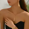 Set de Collar de Joyería para Mujer Transfronterizo Europeo y Americano Diseño Geométrico de Gota de Agua Pulido Pulsera Anillo Pendientes de Alta Gama para Mujer