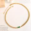Collar de cadena gruesa doble con incrustaciones de circonitas retro europeas y americanas, pulsera para mujer, joyería para novias, traje de acero de titanio