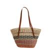 Bolsa de Palha Trançada com Listras Coloridas no Ombro Nova Bolsa de Palha de Grande Capacidade Bolsa Trançada Versátil Bolsa de Rattan Feminina Cesta de Palha Portátil para Legumes