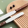 Ferramentas de Confeitaria 15cm 20cm 25cm Cabo de Madeira Aço Inoxidável Curvo Espátula para Manteiga Raspador de Bolo Faca de Beijo Faca de Decoração