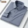 Camisa de Manga Larga para Hombre de Mezcla de Lana Estilo Nuevo, Casual de Negocios, Lavable a Máquina, Color Sólido, Sin Planchar, Versátil para Primavera y Otoño, Camisa de Alta Gama