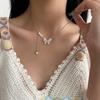 Collar con borlas de perlas y costuras de mariposa de cristal rosa para mujer, elegante, ligero, de lujo, estilo Y2K, diseño de nicho de las Spice Girls, cadena de clavícula