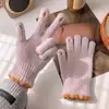 Guantes de Punto Sin Dedos Lindos Estilo Coreano para Mujer, Guantes Cálidos de Invierno Compatibles con Pantalla Táctil, Color Sólido para Ciclismo