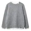 Suéter de punto retro blanco de alta gama de imitación de dos piezas para mujer, nuevo estilo otoño e invierno, suéter casual suelto suave