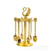 Cuchara de Café Chapada en Oro Plata 24K Tenedor de Frutas Cuchara Cisne Adornos Cuchara de Postre Vajilla Adornos para el Hogar Regalos