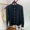 Cárdigan de punto bordado de gatito dulce y versátil para mujer, fino y holgado para primavera y otoño, cuello redondo, manga larga, suéter abrigo negro