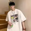 Camiseta de Manga Corta de Algodón Puro, Resistente, Estilo Hong Kong Japonés, Cuello Redondo para Hombre, Verano, Holgada, Oversize, Tendencia Americana