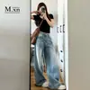Jeans de Pierna Ancha de Color Claro Estilo Retro Americano para Mujer 2025 Nuevos Lavados Sueltos Adelgazantes Caída Rectos Hasta el Suelo