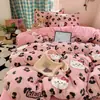 Juego de Cuatro Piezas de Gato Estilo Fair Isle 100% Algodón Funda de Edredón Sábana Plana Sábana Ajustable Juego de Ropa de Cama de Tres Piezas para Dormitorio