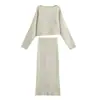 Conjunto de top de malha listrado simples ombro a ombro e saia, best-seller europeu e americano do AliExpress