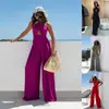 Em Estoque Primavera/Verão 2025 Comércio Exterior Transfronteiriço Roupas Femininas Amazon Aliexpress Novo Macacão Sexy com Gola Halter e Ajuste na Cintura