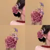 Nuevo Estilo Chino Pinza para el Cabello de Flor Rosa Suave Pinza para Moño Retro Pinza de Flor Accesorio para el Cabello de Ambiente Foto